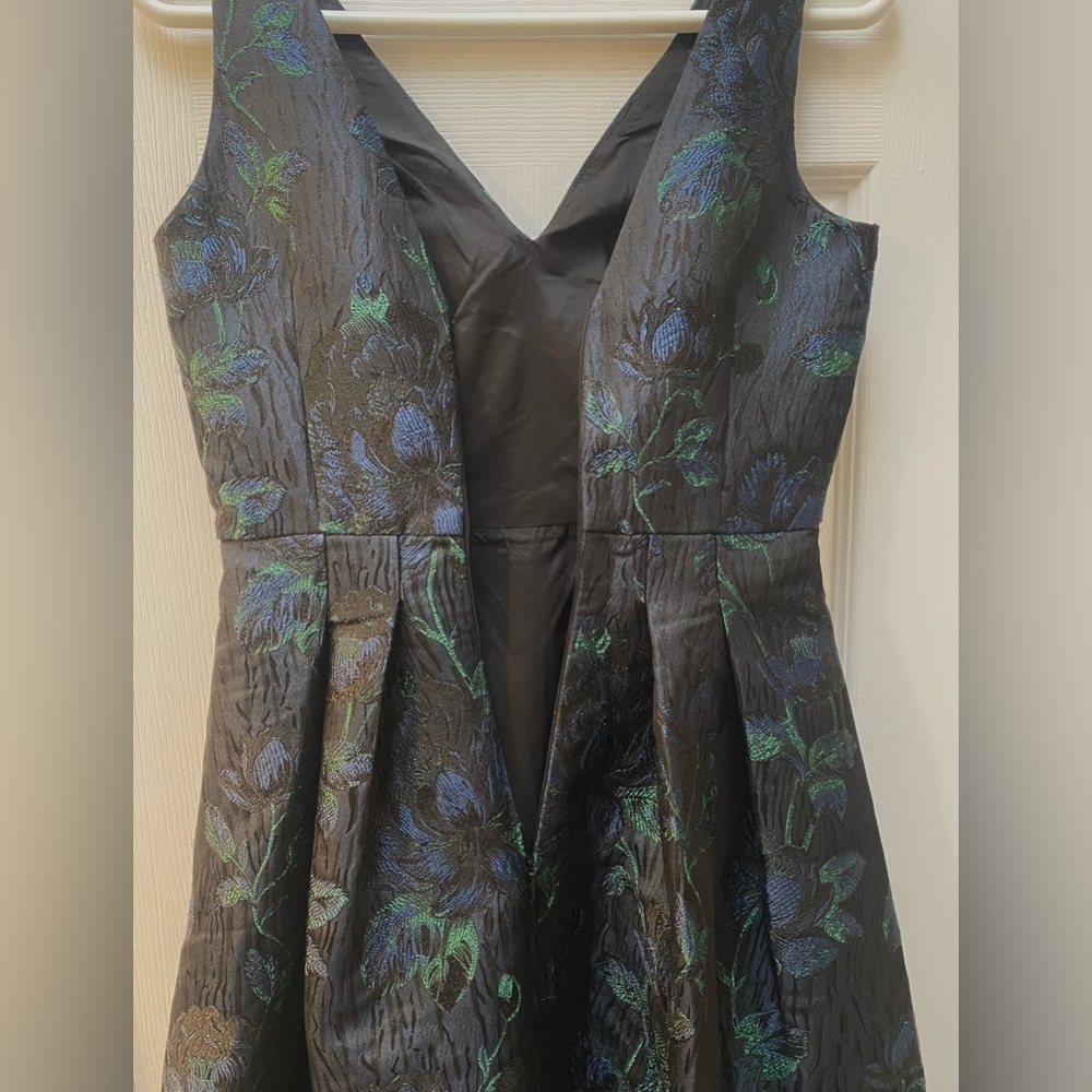 Elegant Dark Floral Jacquard High Low Dress - Picture 6 of 11